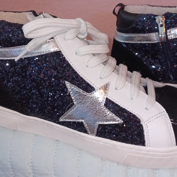 STEVEN NEW YORK REDDING SUEDE AND  GLITTER HIGH TOP SNEAKERS  NWOB - Picture 3 of 8